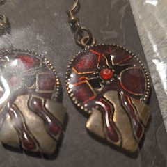 Handcrafted Red & Bronze Abstract Enamel Dangle Earrings Artisan