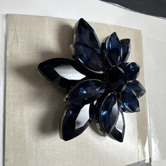 Rhinestone Bridal Button Brooch Dark Blue Crystal Navy Star, Flower jewelry