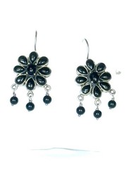 Black Onyx 925 Dangle Cluster Earrings