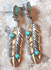 Blue Howlite FEATHER 3 stone dangle earring POST artisan SPOD