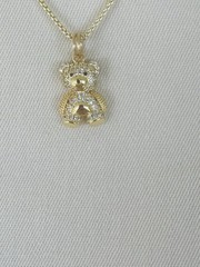 Teddy Bear Necklace CZ Bear on 14 K Plated Link Chain 18 in NWT in Box