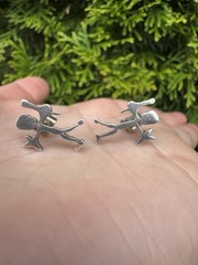 950 Fine Silver Abstract Stick Figure Earring Handmade Artisan Modernist