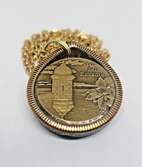Teardrop Pendant made from PUERTO RICO US coin ring with chain colored gold