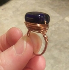 Handmade Copper Wire Dark Blue Glass Stone Ring