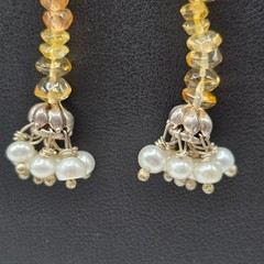 Sterling Silver Citrine Garnet Style Beaded Lariat Necklace Pearl Tassels 28″