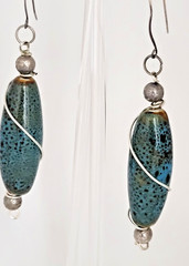 Artisan Blue Glazed Ceramic Oval Long Drop Earrings 2.5″