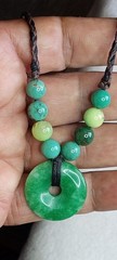Nephrite Jade hand braided and adjustable Necklace with Chrysoprase beads.