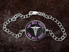 925 Sterling Silver Adjustable Bracelet Bad Ass Nurse Medical Symbol Caduceus