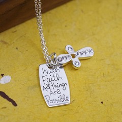 16+2”, Sterling silver necklace, 925 cross tag “all things are possible pendant
