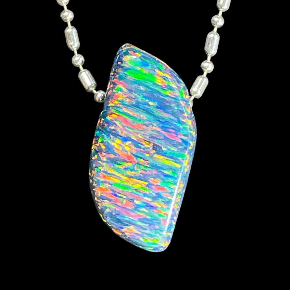 DVH 18ct Black Bello Opal Shield Bead Pendant Synthetic OOAK Big Hole 30x15x7mm
