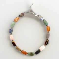Vintage Semi-Precious Polished Stone Necklace, Adjusts 17″ – 18-3/4″ Long