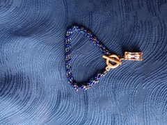 Handmade Blue Beaded Bracelet With Toggle Clasp And Hourglass Charm