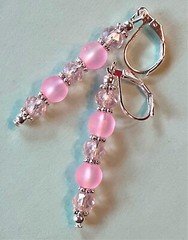 FACETED & FROSTED white and pink drop earring SP LEVERBACK hook HANDCRAFTED