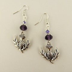 Scottish Thistle earrings made with purple Tanzanite AB Swarovski Crystal beads