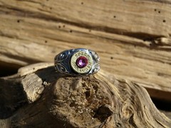 Scroll Design Stainless Steel BULLET Ring -BRASS 9 mm Bullet. Optional Crystal.