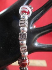 HAND FIRED LAMPWORK BEADS MISSISSIPPI STATE STERLING SILVER BRACELET 7-1/2″