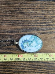 Whimsical Fairycore Kirin Dragon Cameo Cabochon Bronze Pendant Necklace 13 In