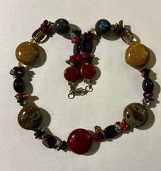 Handmade Artisan Mixed Media Ceramic Stone Bead Statement Necklace Boho 147g