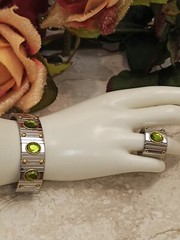 Peridot Bracelet and Ring Good Luck Jewelry Mom Birthday Gift 9ct Gems 19mm Wide