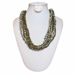 PREMIER DESIGNS Gray + Green? 9 Strands Beaded Statement Matte Silver Necklace