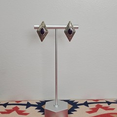 Fox Studio Vintage Navajo Sterling Silver Purple Sugilite Shield Earrings Signed