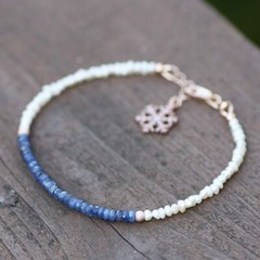 Natural Burma Sapphire Pearl Bracelet 14K Rose Gold Filled 5th 45th Anniversary