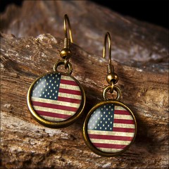 American Flag Earrings – USA Grunge Art Small Drop Earrings – 330