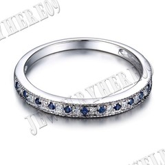 0.2CT Real Diamond Sapphires Jewelry 10K White Gold Wedding Gemstone Band Ring