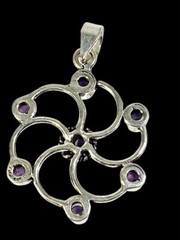 Amethyst Pendant 7 Gemstones Mandala Swirl Round Handcrafted 1.68″- 3.9 grams