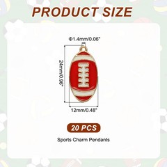 20 Pcs Football Charm for Jewelry Pendant for Sports, Red Tone White