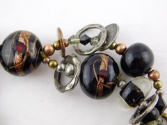 Artisan Branded Blown Glass Quartz Stretch Bracelet Double Strand Mixed Metals