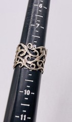 Vintage Sterling Silver 925 Ring Wide Filigree Scroll Boho Band Mexico Size 8.5