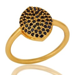14K Yellow Gold Over Sterling Silver Pave Set Blue Sapphire Gemstone Stack Ring
