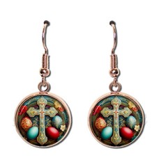 Orthodox Easter Cross and Egg – Handmade Resin Dangling Earrings 16mm SIZE
