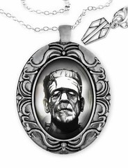 Frankenstein Universal Horror Monster Silver Glass Halloween Pendant Necklace