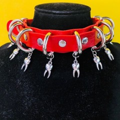 Chunky Tooth Teeth Choker Red Collar Punk Rock Grange Gothic Women Men Festival