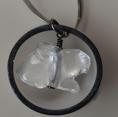 Artisan Bunny Carved Crystal Sterling Silver Dangle Earrings 2 1/4” L