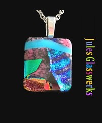 Hand Crafted Dichroic Fused Glass Pendant Necklace W/ Chain #1721