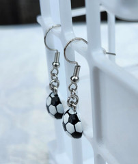 SOCCER BALL EARRINGS White & Black w Silver Colored Metal NEW