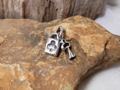 Padlock & Key Club Textured Pendant 925 Sterling Silver, Handmade Jewelry Gifts