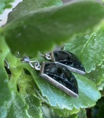 Vintage Sterling 925 Solid Silver Snowflake Obsidian Drop/Dangle Earrings