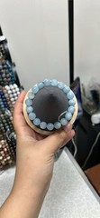 handcrafted beaded bracelet, aquamarine, blue, 10mm, stretch, gemstone