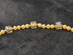 18k Gold S-Hook Clasp Necklace Preach Pearl Pink Gem Granulated Handcrafted 16″