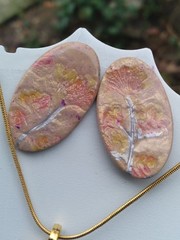 Handcrafted Earring Necklace Set Polymer Clay Gold Chain Pink Yellow Beige