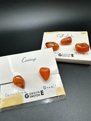 Vintage Nature Carnelian Stone Brazil Beautiful Earrings and Cuff Links Set