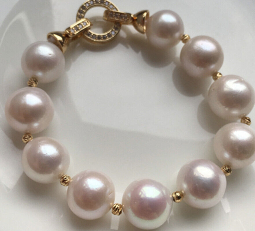 Huge 10-15mm South Sea White Baroque Edison Pearl Bangle Bracelet 7.5-8 inch