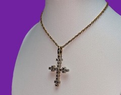 Lovely Gold Vermeil Sterling Silver Diamond Accent Cross Pendant Necklace Signed
