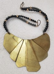 Modern Geometric Runway Black Beads Goldtone Brass Choker Bib Necklace Modernist