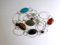 Oval Multi Stone Necklace Plastic Bead Metal No Clasp Tiger Eye Onyx Green