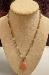Peach moonstone necklace faceted peridot cats eye hand made beaded Boho Cottage